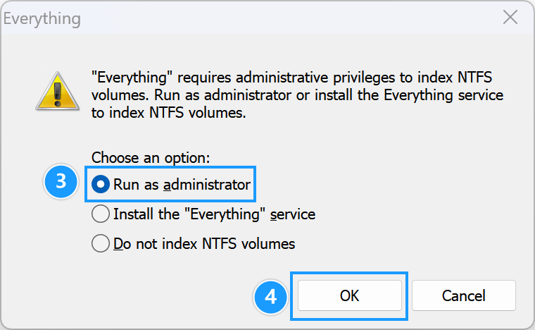 管理员权限启动everything